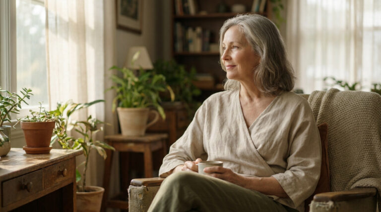 Femme souriante identifiant les premiers signes de ménopause et de périménopause