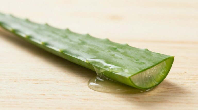 Feuille d'aloe vera coupée révélant son gel cicatrisant naturel