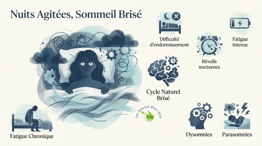 Infographie sur les troubles du sommeil : causes principales et symptômes associés