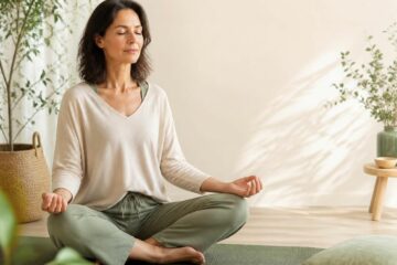 Femme en méditation pour mieux vivre ménopause et stress